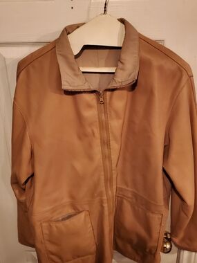 Men's Tan Leather Zip Jacket
